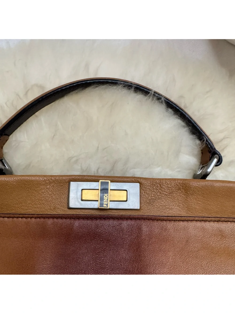 Fendi peekaboo large Brown Leather Top-Handle Women's Bag with Zebra Interior